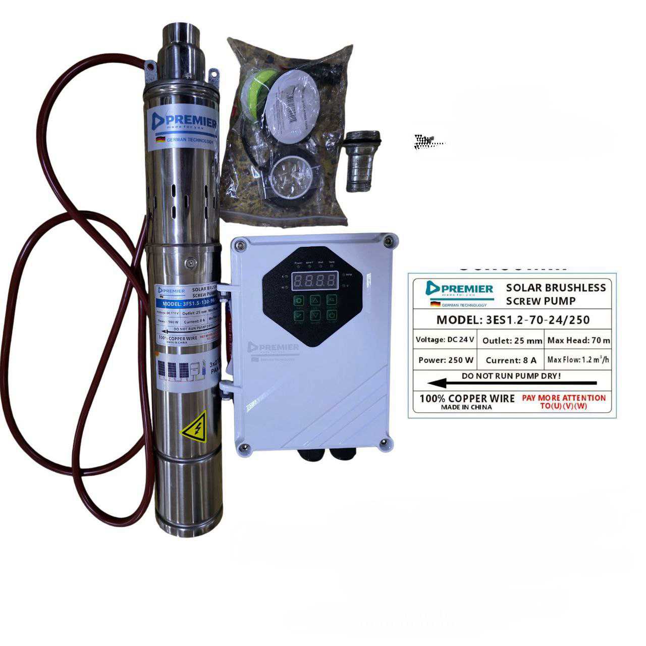 661b0dd8-64ea-4693-80a9-c10252dfb626.jpg Premier Solar dc submersible pump 70M with pro controller - Image 1